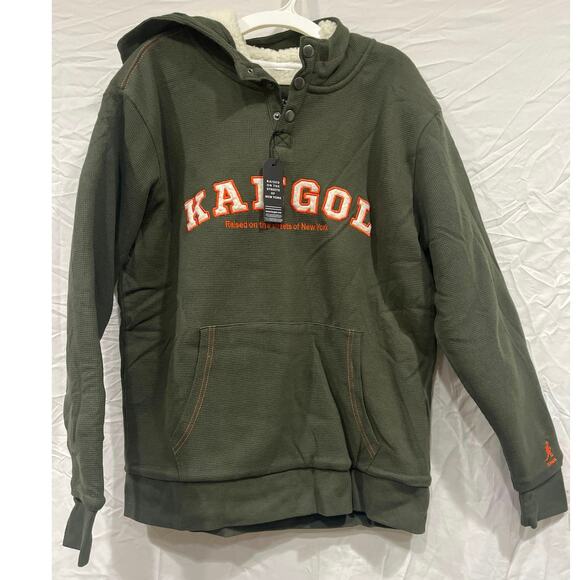 Kangol Sherpa Hoodie Waffle Knit Sweatshirt Embroidered Men’s Small Dark Green - Picture 2 of 10